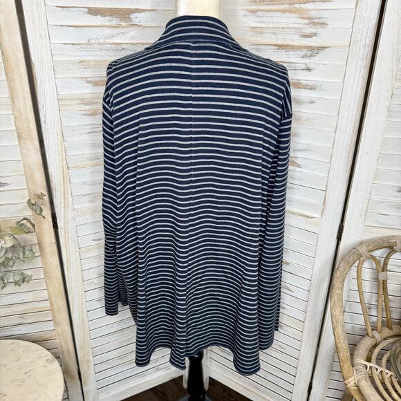 J. JILL Women's PLUS 3X Striped Button Sweater Blazer Jacket Navy Blue Gray - Picture 13 of 16